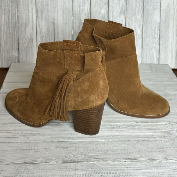 Crown‎ Vtg Ankle Boots Women 7.5 Brown Raffa Leather Block Heel Western fringe - Picture 7 of 10